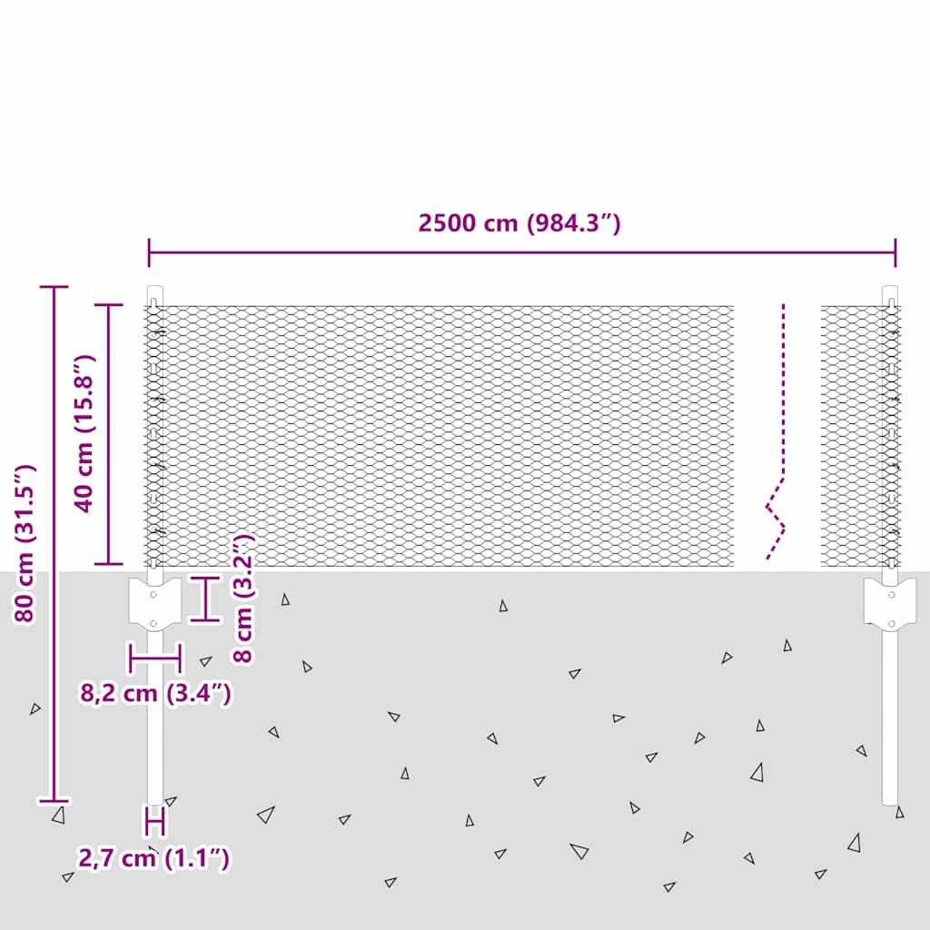 Cerca com Postes Cinzeto 0.4 x 25 m Aço