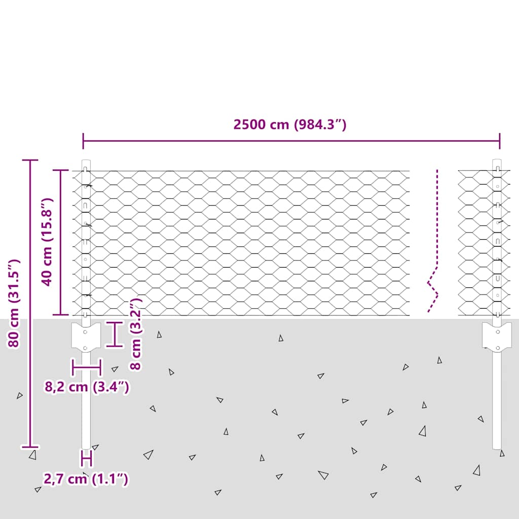 Cerca com Postes Cinzeto 0.4 x 25 m Aço