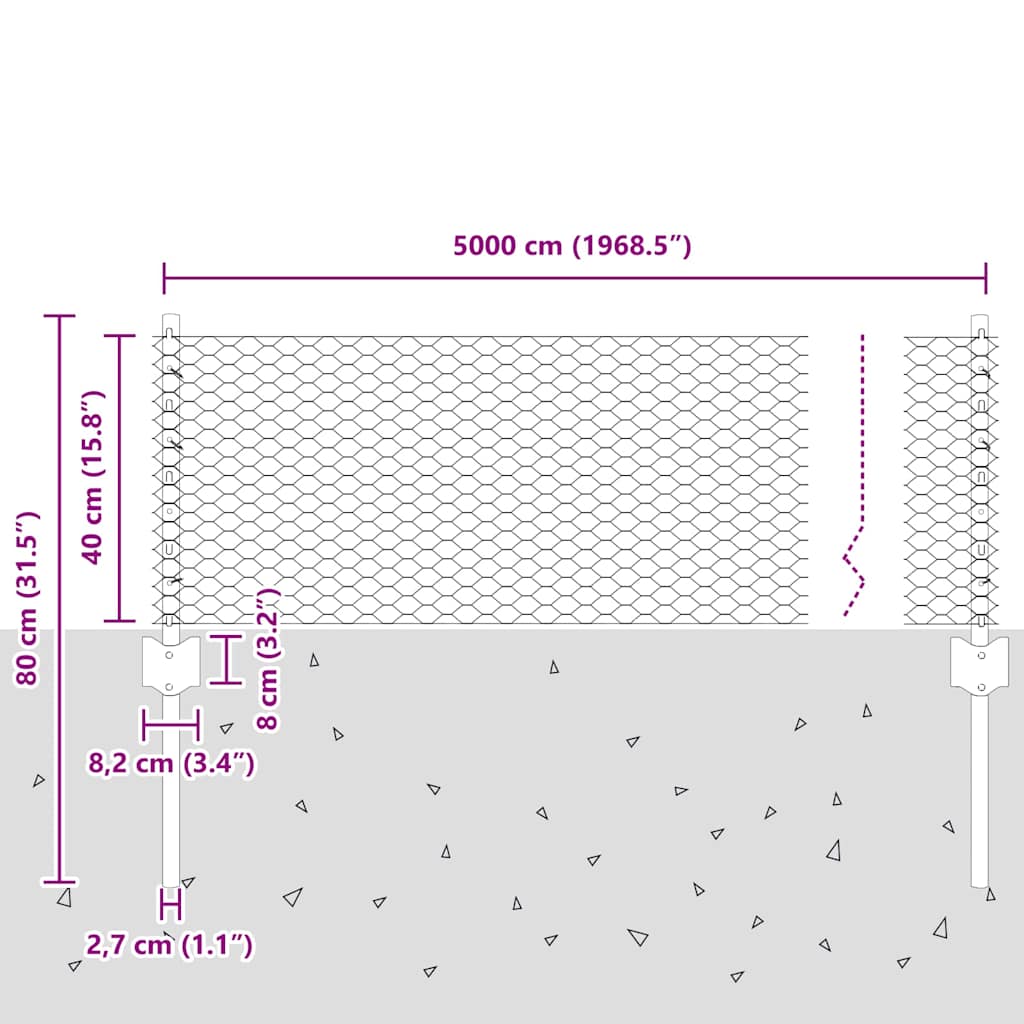 Cerca com Postes Cinzeto 0.4 x 50 m Aço