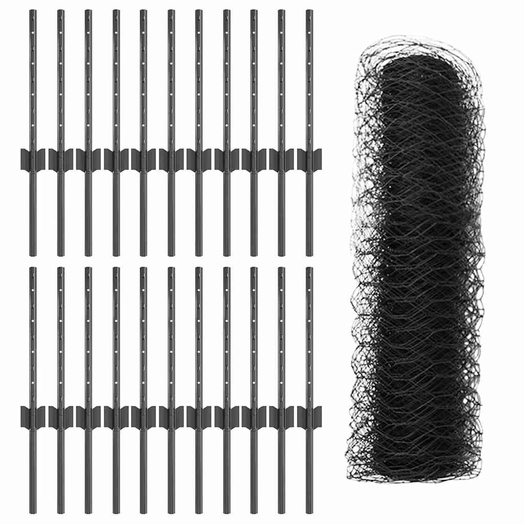 Cerca com Postes Cinzeto 0.4 x 50 m Aço
