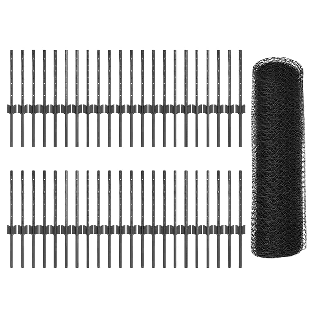 Cerca com Postes Cinzeto 0.4 x 100 m Aço