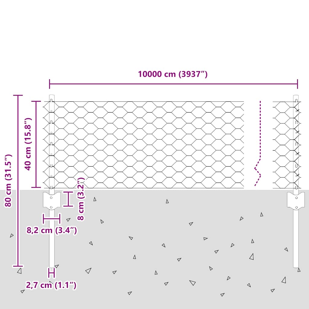 Cerca com Postes Cinzeto 0.4 x 100 m Aço