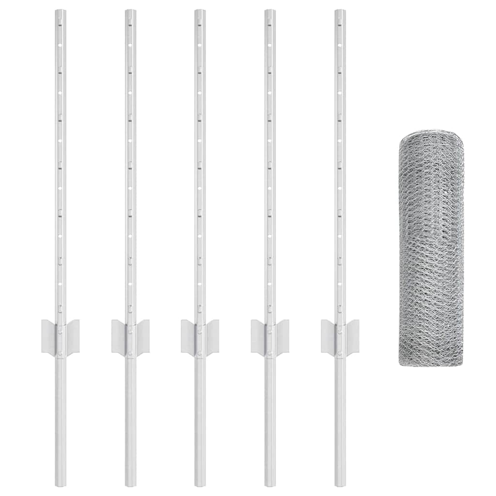 Cerca com Postes Prateado 0.5 x 10 m Aço