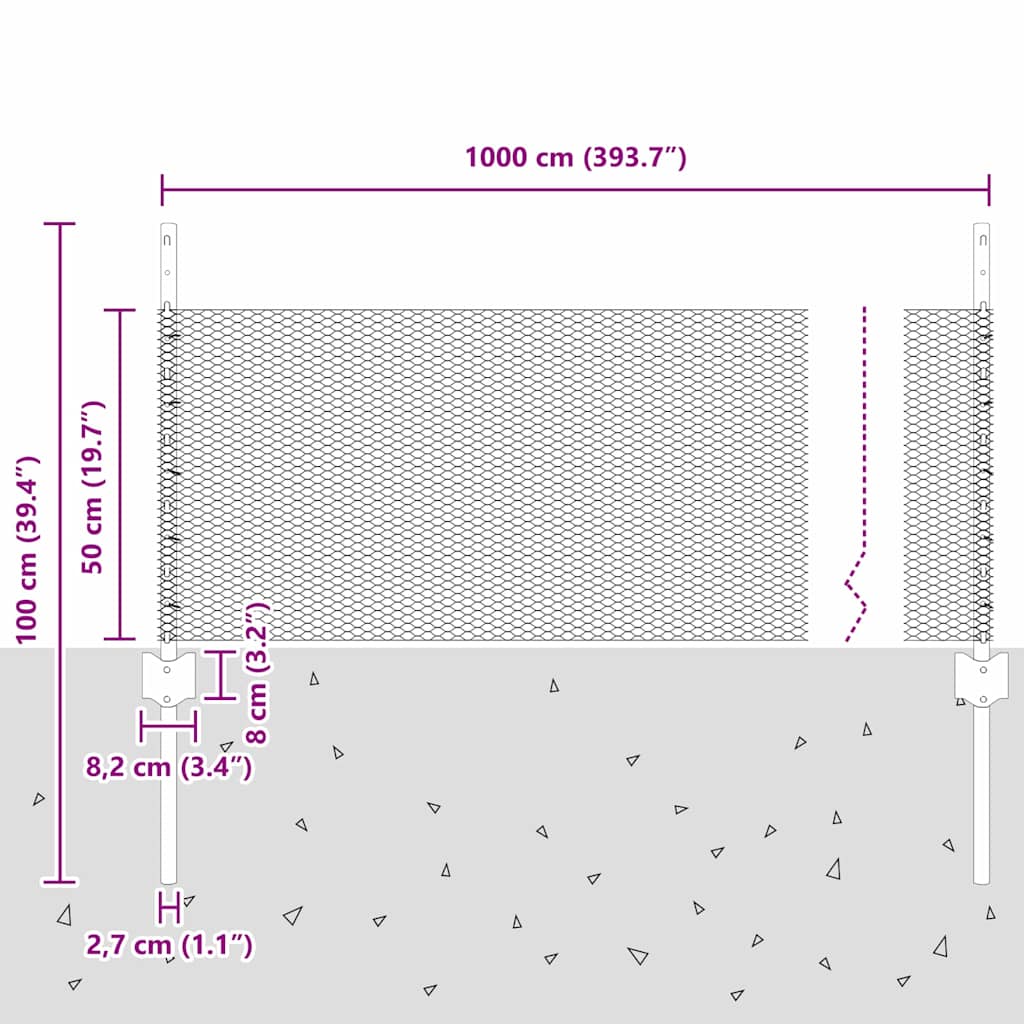 Cerca com Postes Prateado 0.5 x 10 m Aço