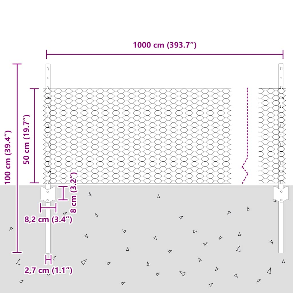 Cerca com Postes Prateado 0.5 x 10 m Aço
