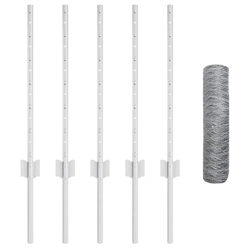 Cerca com Postes Prateado 0.6 x 10 m Aço