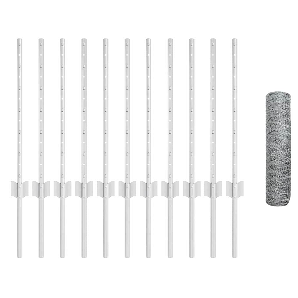 Cerca com Postes Prateado 0.5 x 25 m Aço