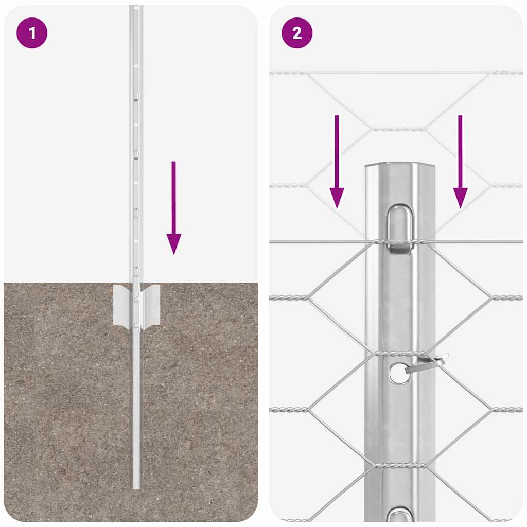 Cerca com Postes Prateado 0.5 x 25 m Aço