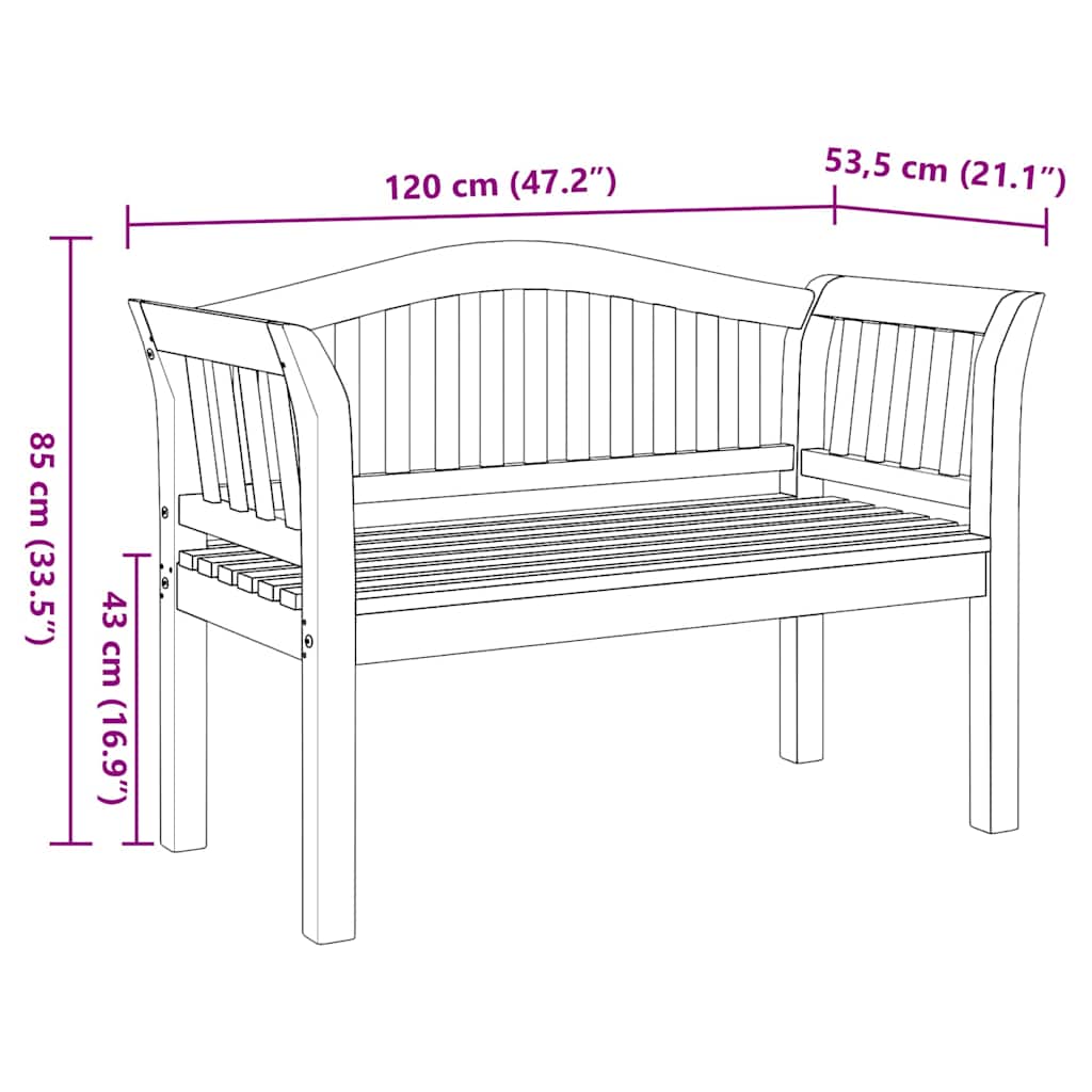 Banco de jardim Castanho 120 x 53,5 x 85 cm
