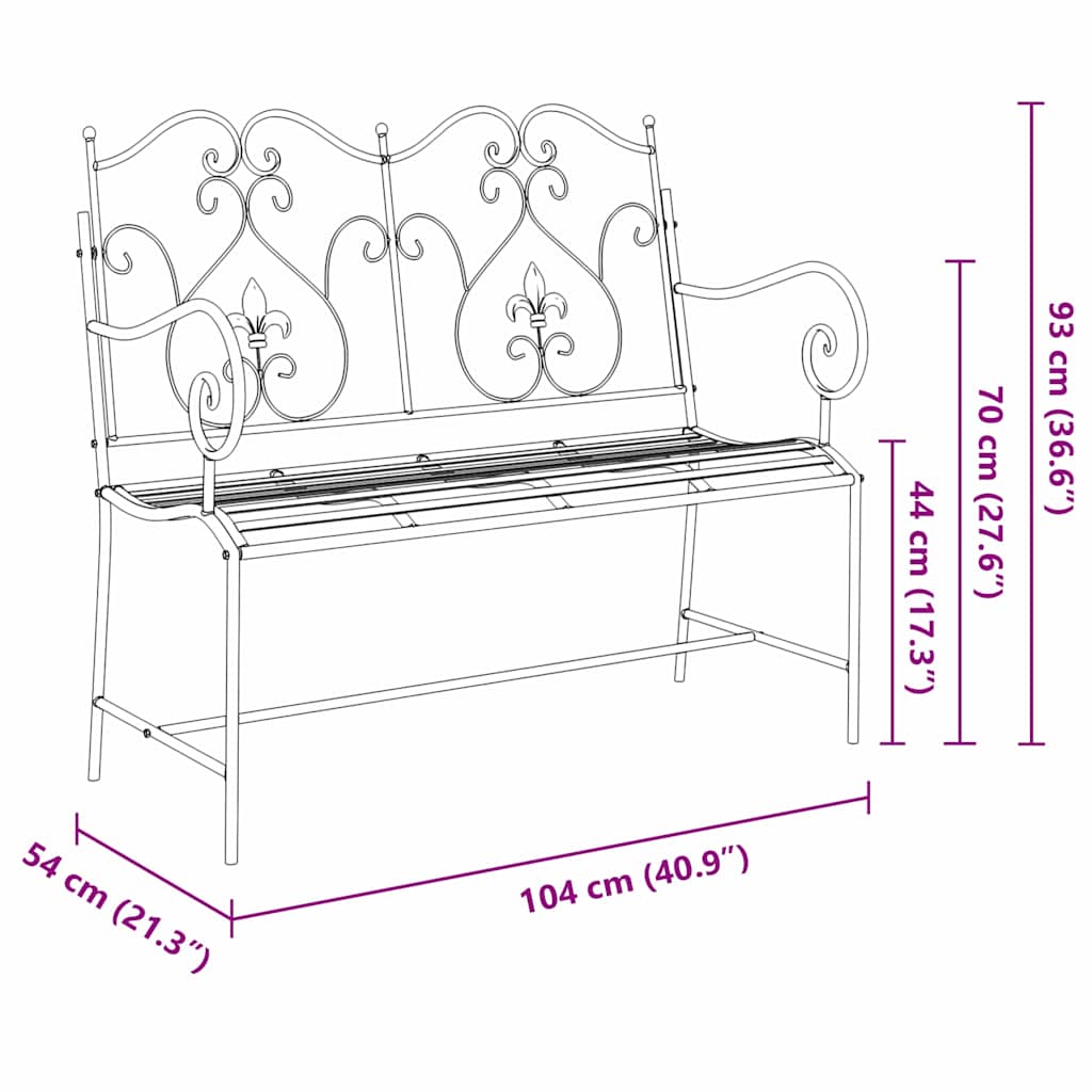 Banco de jardim Branco 104 x 54 x 93cm Aço