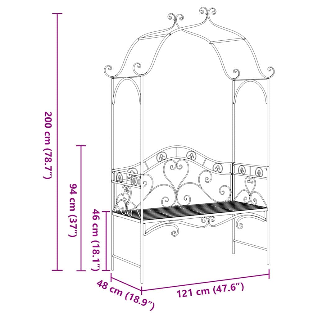 Banco de jardim com almofada Preto 104 x 54 x 93cm Aço