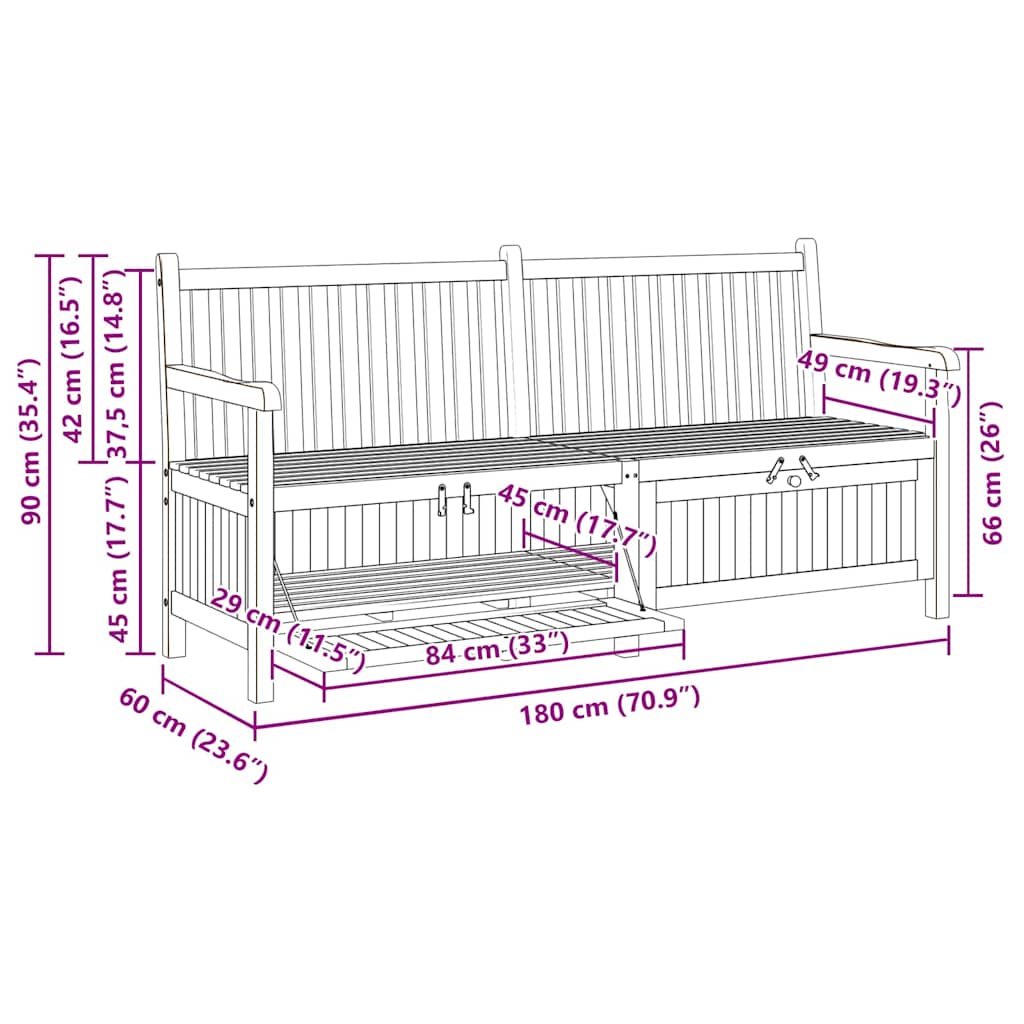 Banco de Armazenamento para Jardim Castanho 180 x 60 x 90 cm