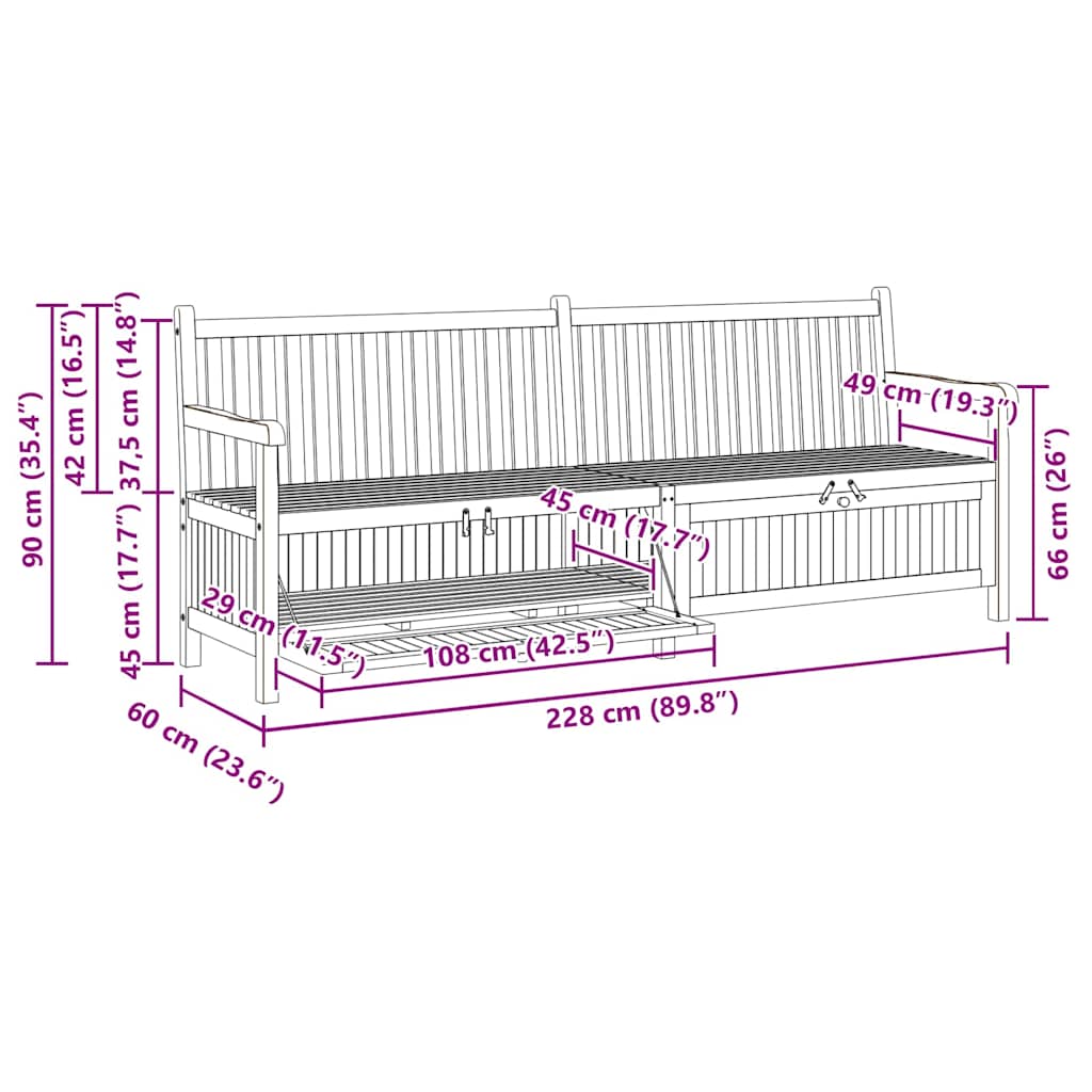 Banco de Armazenamento para Jardim Castanho 228 x 60 x 90 cm