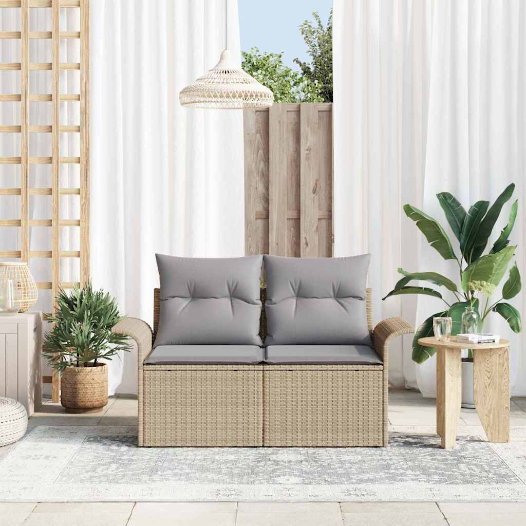 Sofá de jardim com almofada Bege 141 x 62 x 69cm vime PE