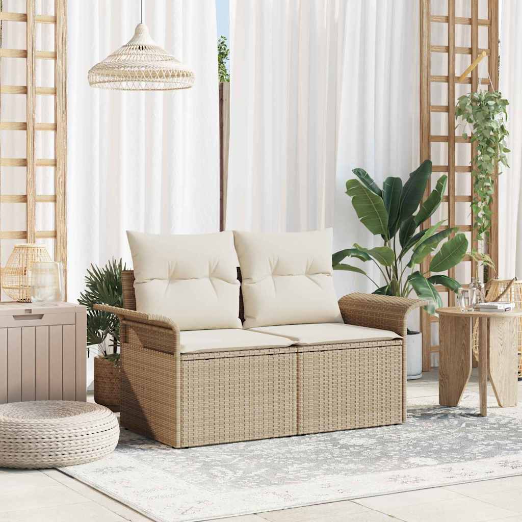 Sofá de jardim com almofada Bege 141 x 62 x 69cm vime PE