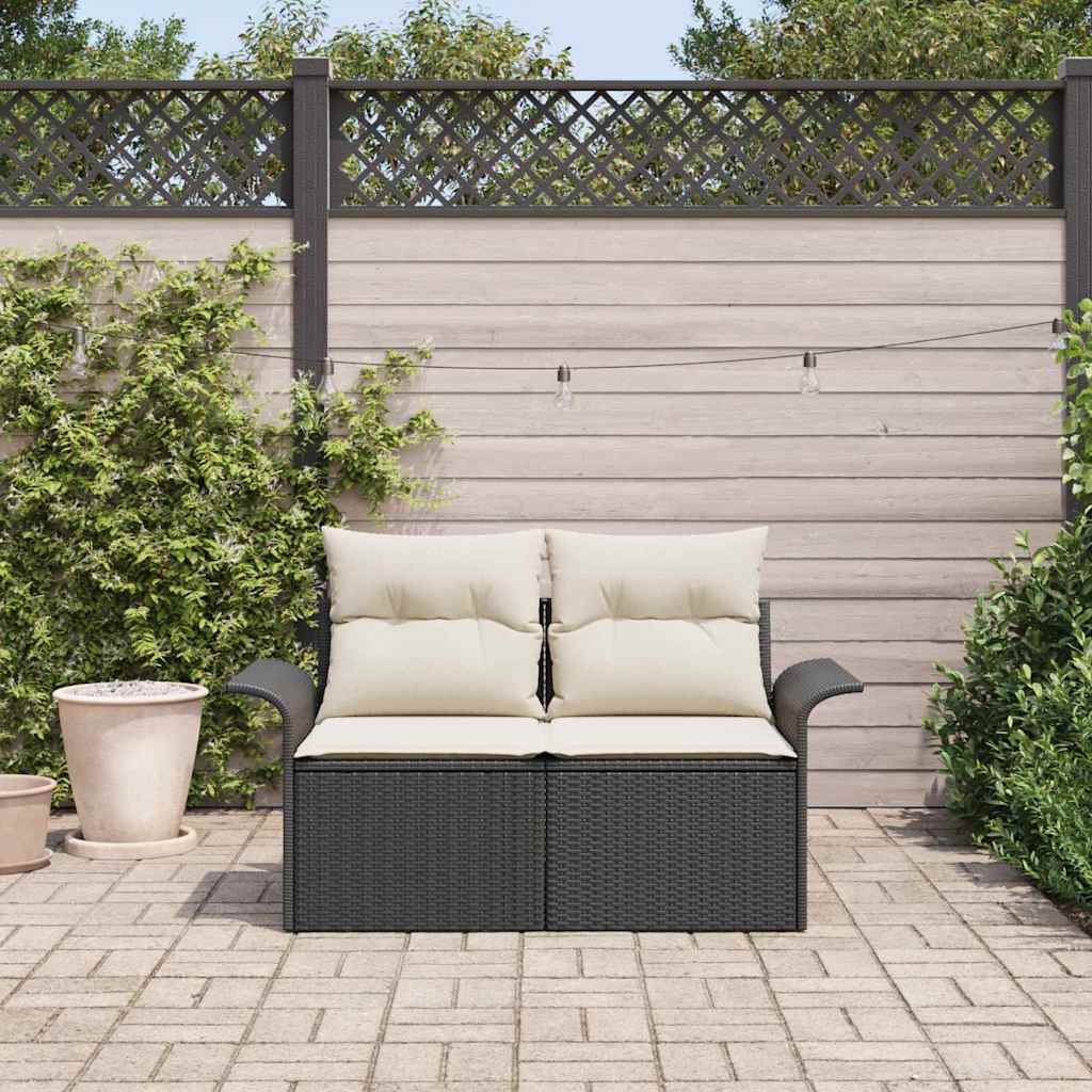 Sofá de jardim com almofada Preto 141 x 62 x 69cm vime PE
