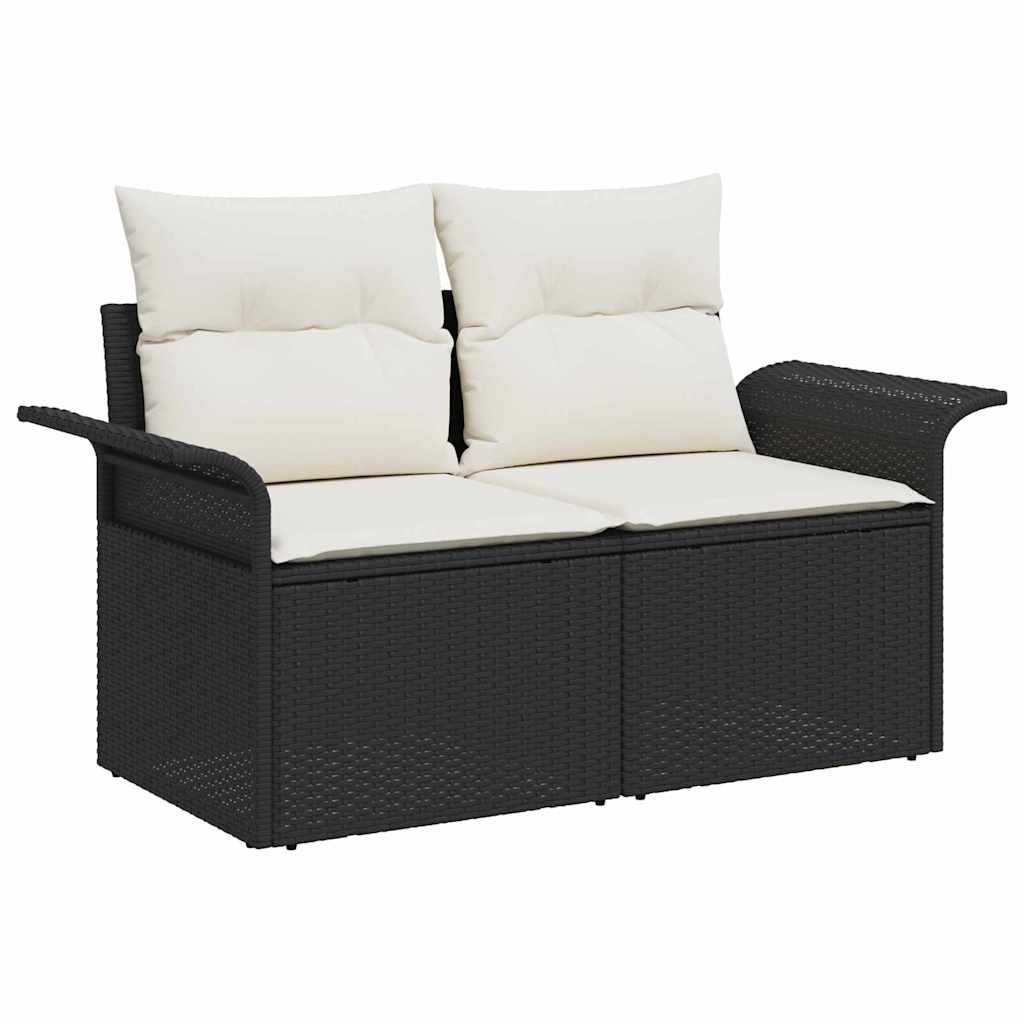 Sofá de jardim com almofada Preto 141 x 62 x 69cm vime PE