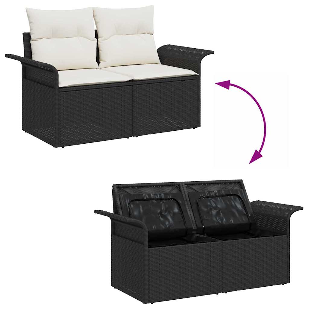 Sofá de jardim com almofada Preto 141 x 62 x 69cm vime PE