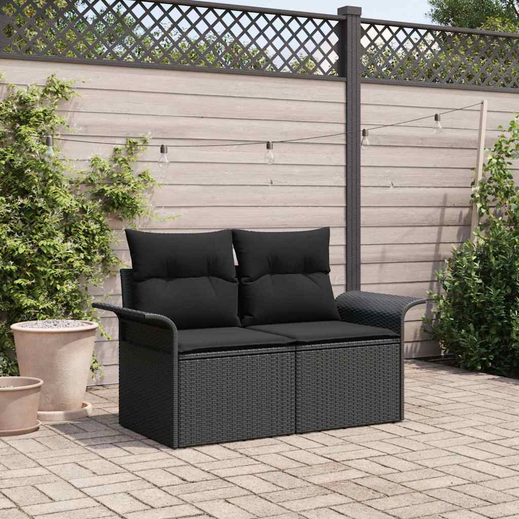 Sofá de jardim com almofada Preto 141 x 62 x 69cm vime PE
