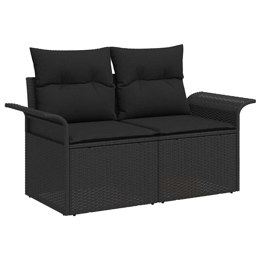 Sofá de jardim com almofada Preto 141 x 62 x 69cm vime PE