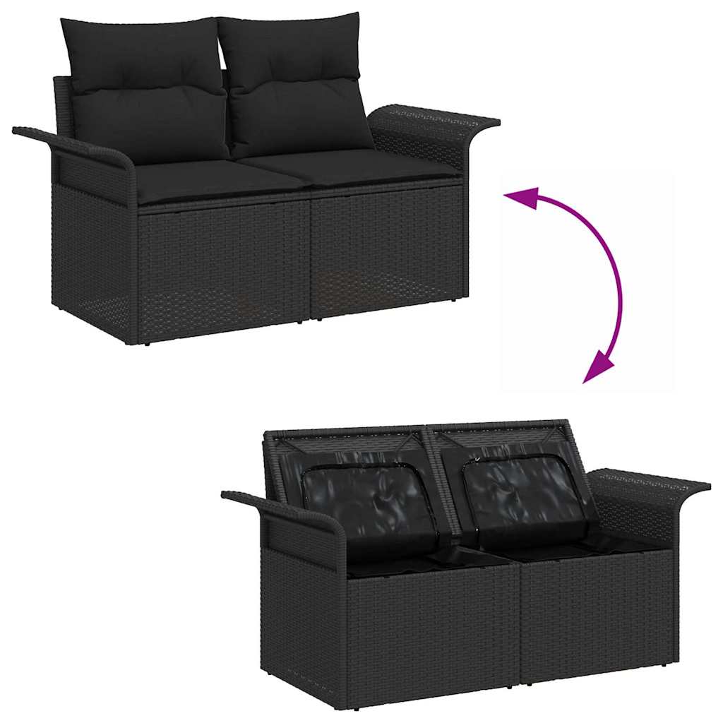 Sofá de jardim com almofada Preto 141 x 62 x 69cm vime PE