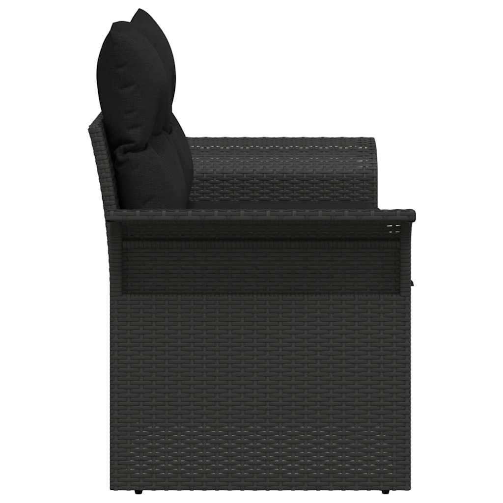Sofá de jardim com almofada Preto 141 x 62 x 69cm vime PE
