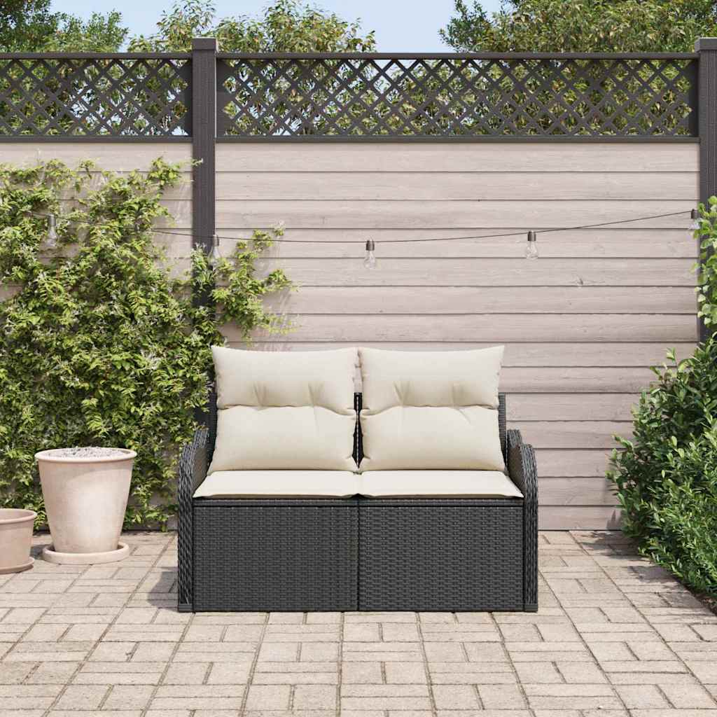 Sofá de jardim com almofada Preto 121 x 62 x 69cm vime PE