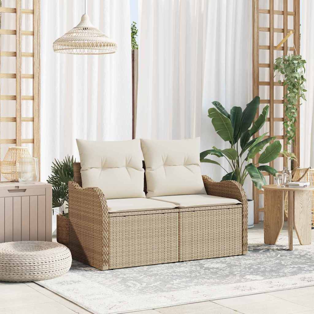 Sofá de jardim com almofada Bege 121 x 62 x 69cm vime PE