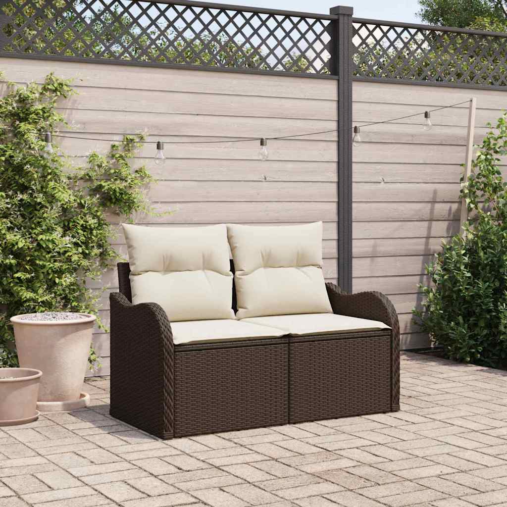 Sofá de jardim com almofada Castanho 121 x 62 x 69cm vime PE