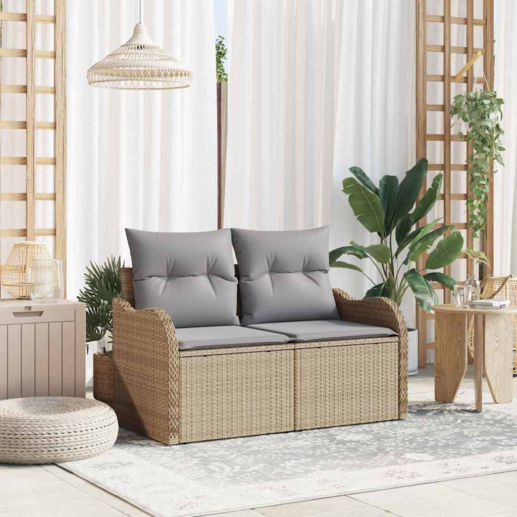 Sofá de jardim com almofada Bege 121 x 62 x 69cm vime PE