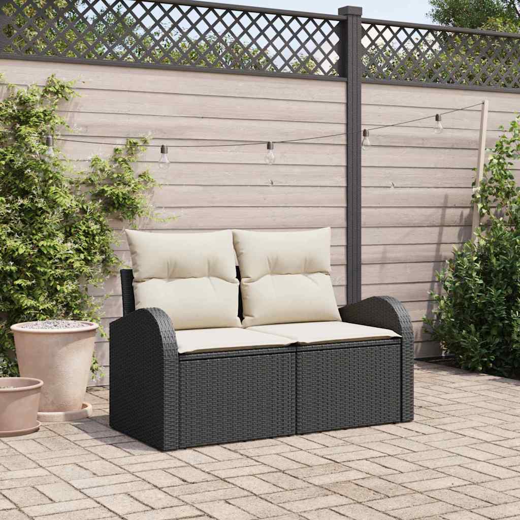 Sofá de jardim com almofada Preto 124 x 62 x 69cm vime PE