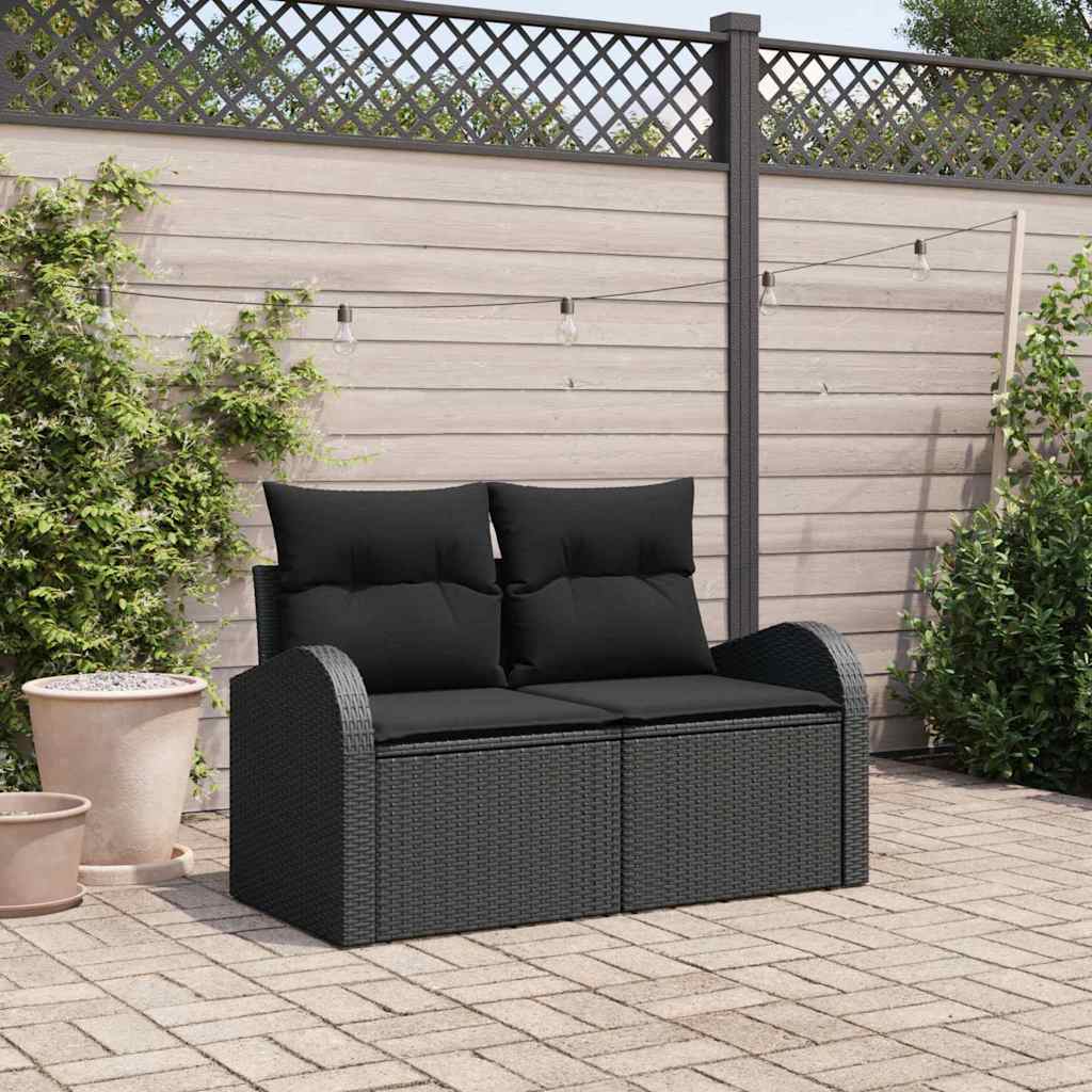 Sofá de jardim com almofada Preto 124 x 62 x 69cm vime PE