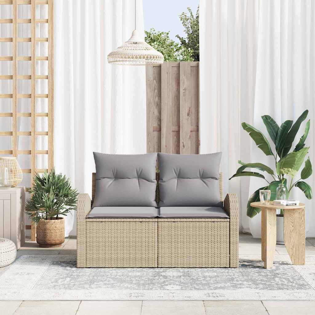 Sofá de jardim com almofada Bege 124 x 62 x 69cm vime PE