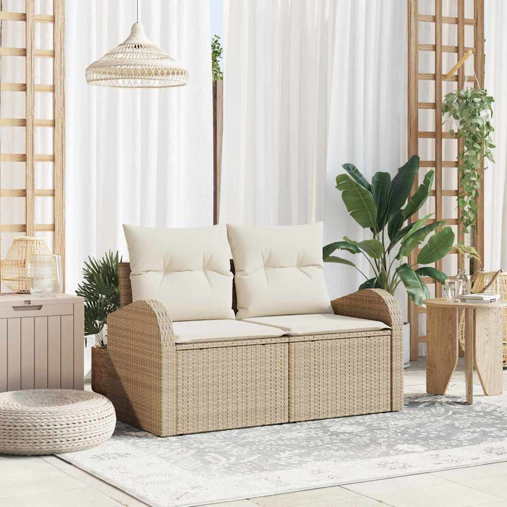 Sofá de jardim com almofada Bege 124 x 62 x 69cm vime PE