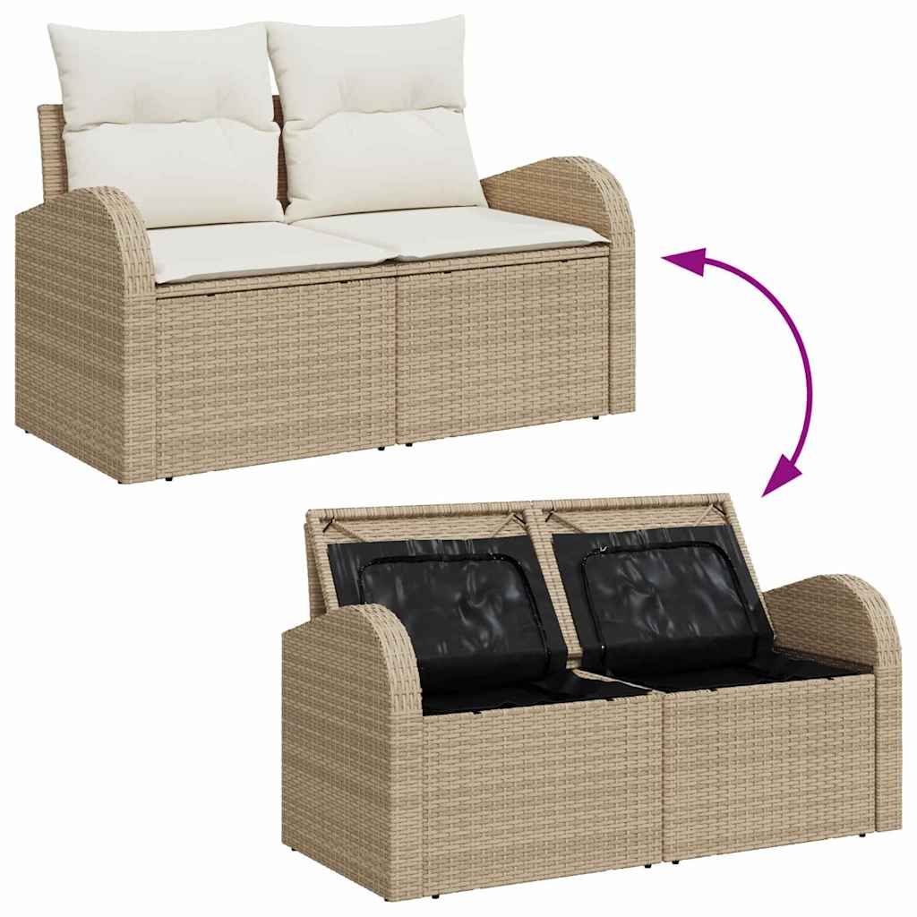 Sofá de jardim com almofada Bege 124 x 62 x 69cm vime PE