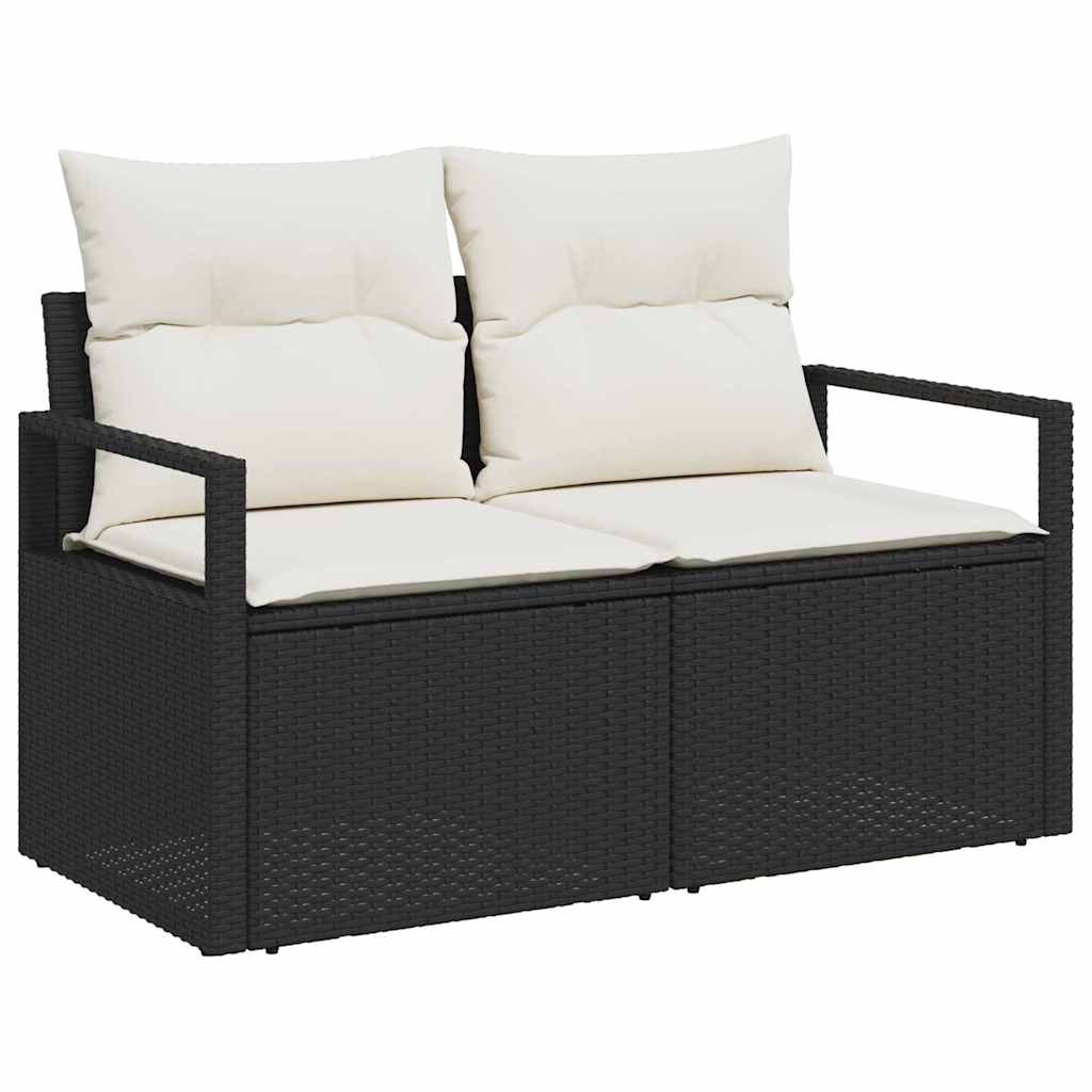 Sofá de jardim com almofada Preto 120 x 62 x 69cm vime PE