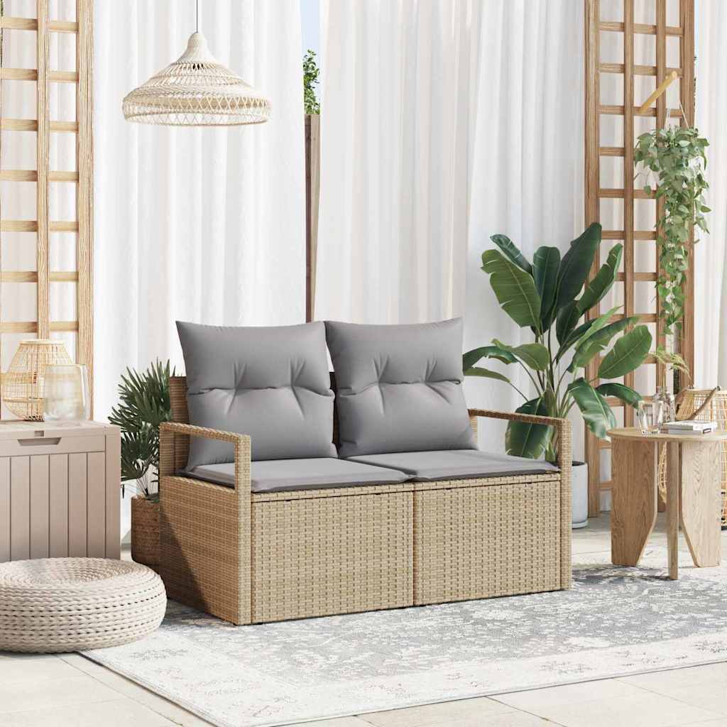 Sofá de jardim com almofada Bege 120 x 62 x 69cm vime PE