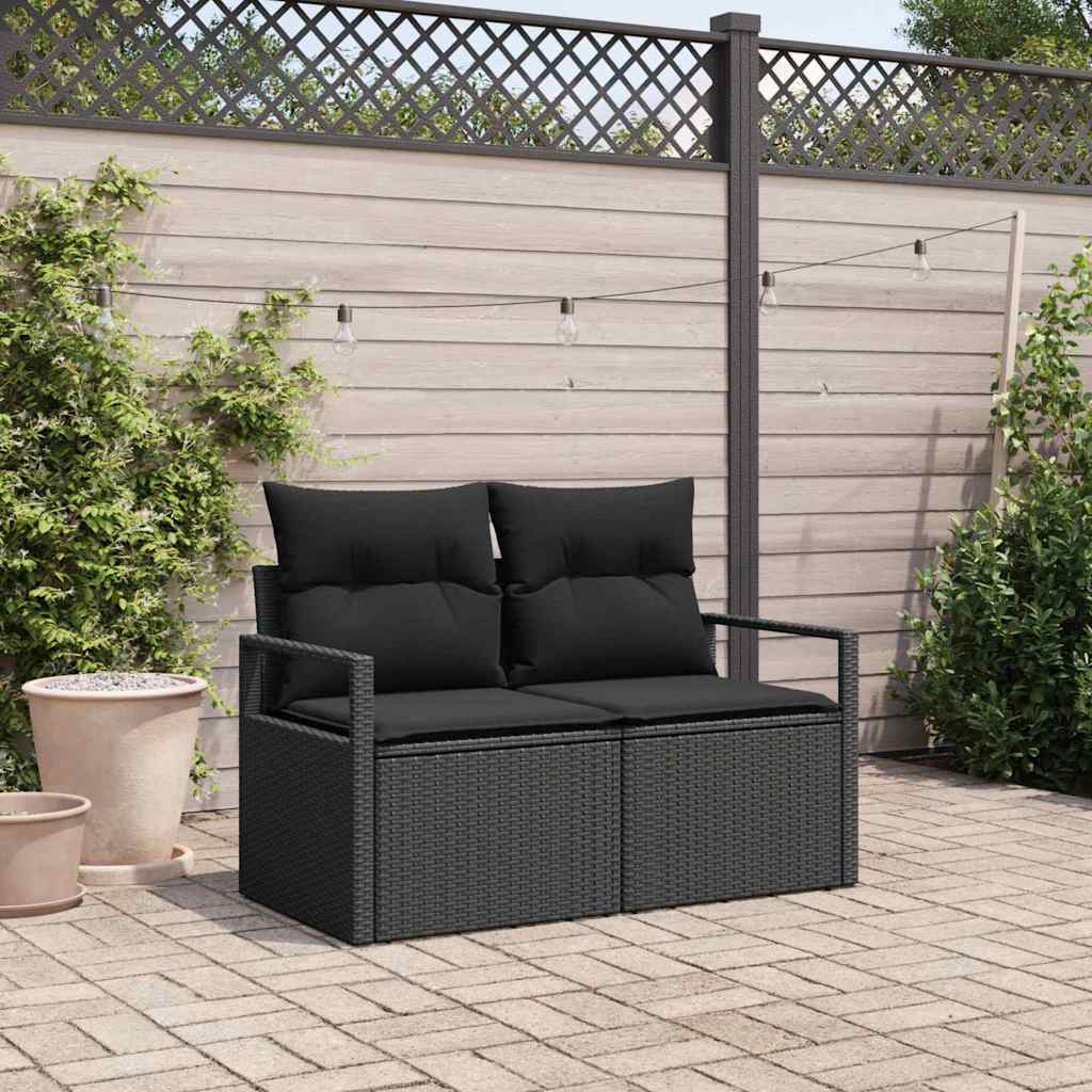 Sofá de jardim com almofada Preto 120 x 62 x 69cm vime PE