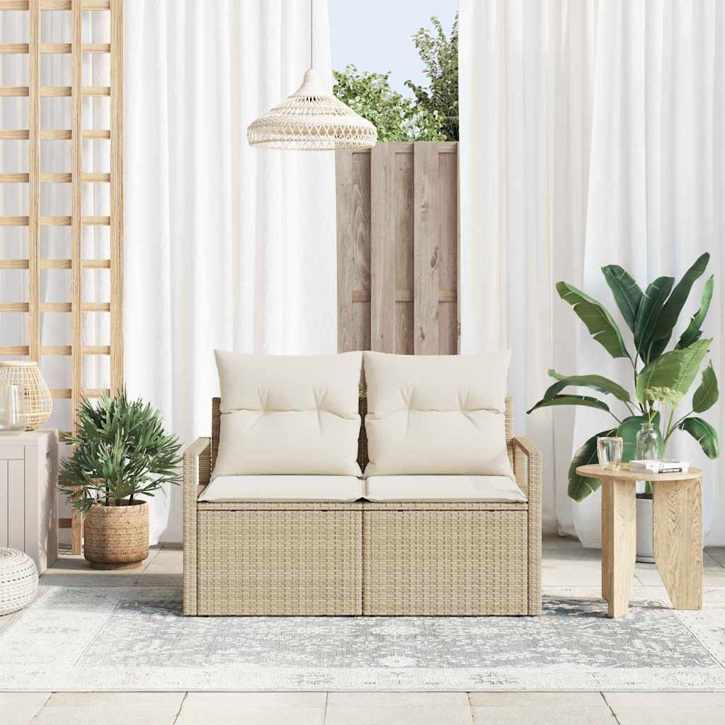 Sofá de jardim com almofada Bege 120 x 62 x 69cm vime PE
