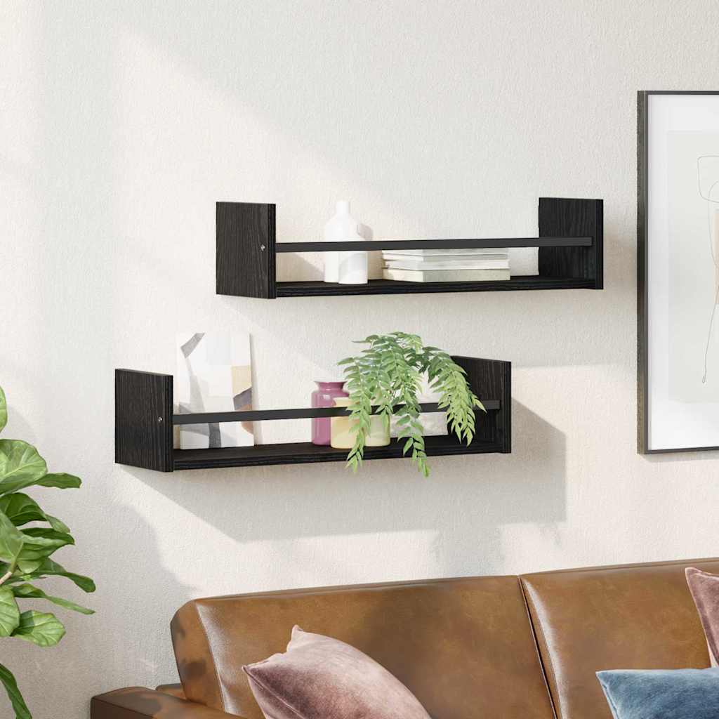 Prateleira de Parede 2 pcs Carvalho preto 60 x 16 x 14 cm