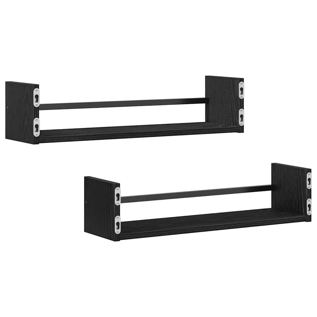 Prateleira de Parede 2 pcs Carvalho preto 60 x 16 x 14 cm