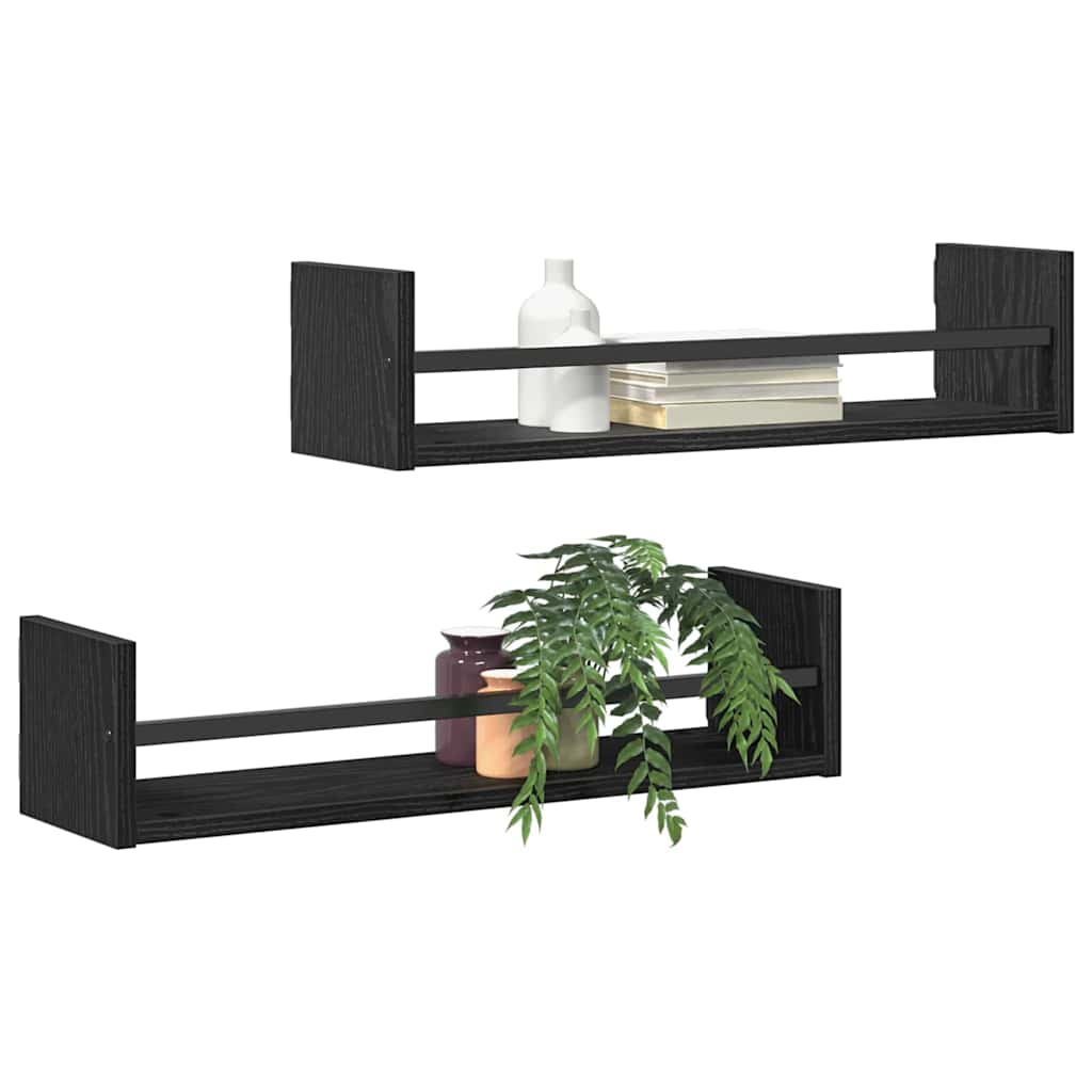 Prateleira de Parede 2 pcs Carvalho preto 60 x 16 x 14 cm