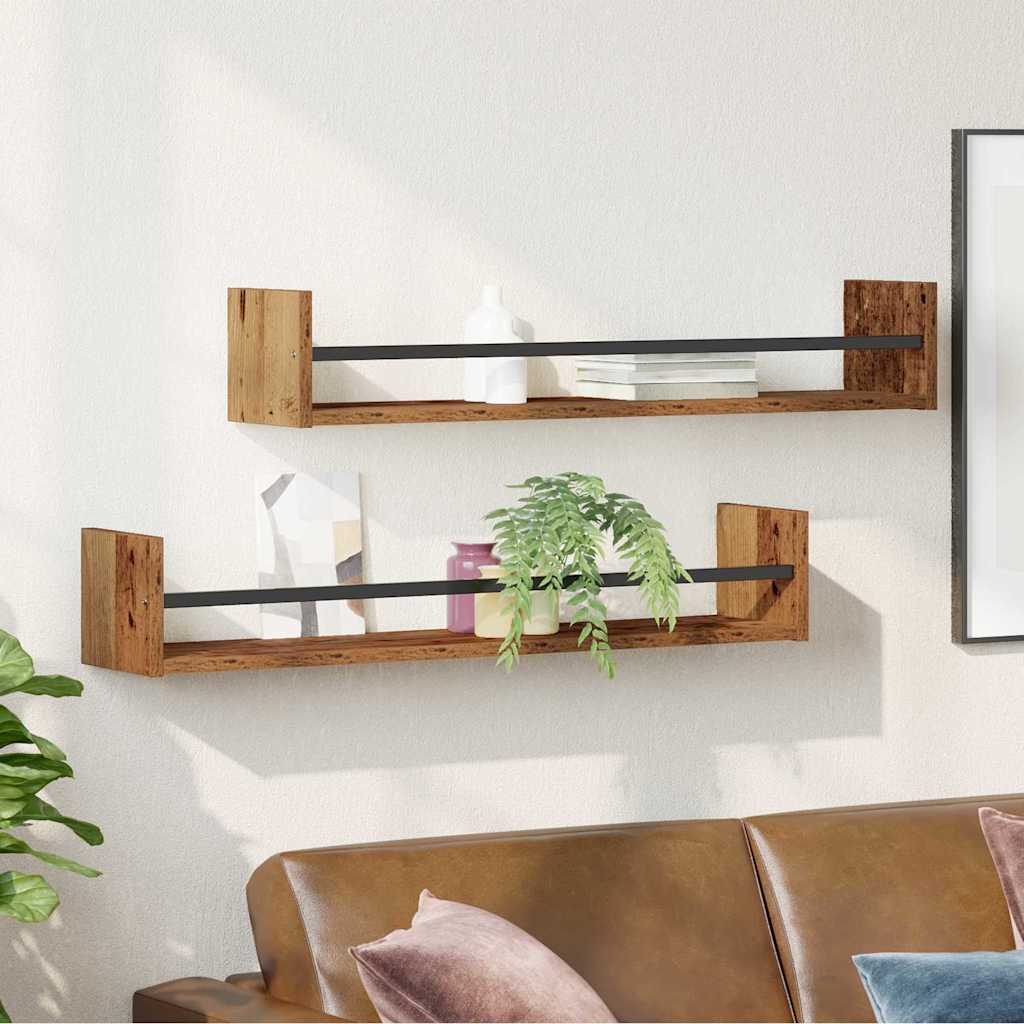 Prateleira de Parede 2 pcs Madeira antiga 80 x 16 x 14 cm
