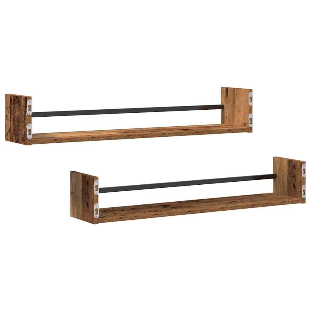 Prateleira de Parede 2 pcs Madeira antiga 80 x 16 x 14 cm