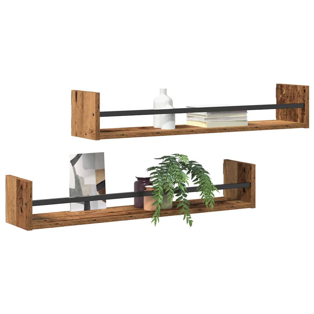 Prateleira de Parede 2 pcs Madeira antiga 80 x 16 x 14 cm