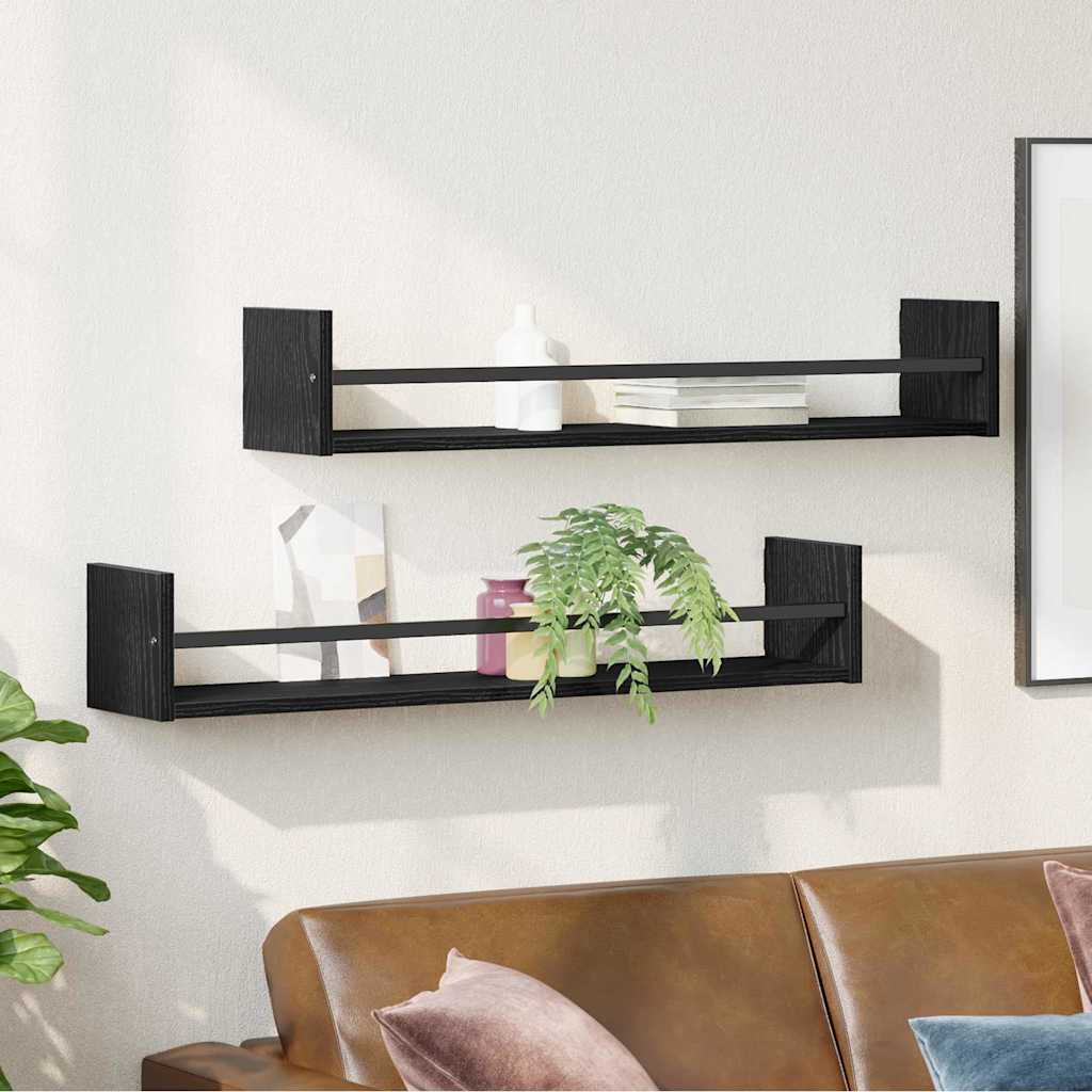Prateleira de Parede 2 pcs Carvalho preto 80 x 16 x 14 cm