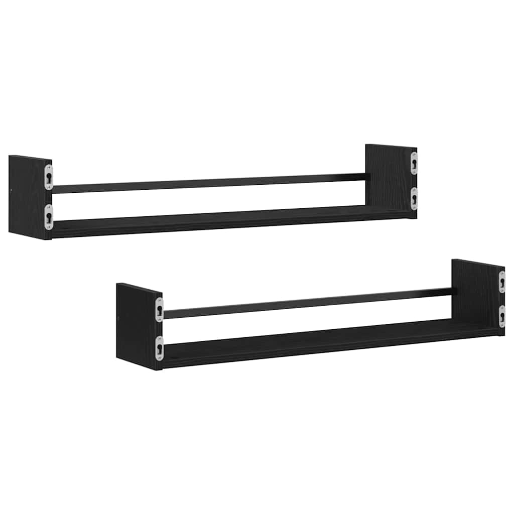 Prateleira de Parede 2 pcs Carvalho preto 80 x 16 x 14 cm