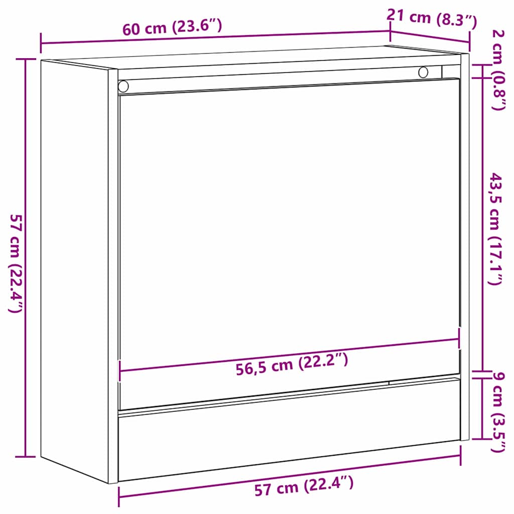 Armário para Sapatos com porta Madeira Antiga 60 x 21 x 57 cm