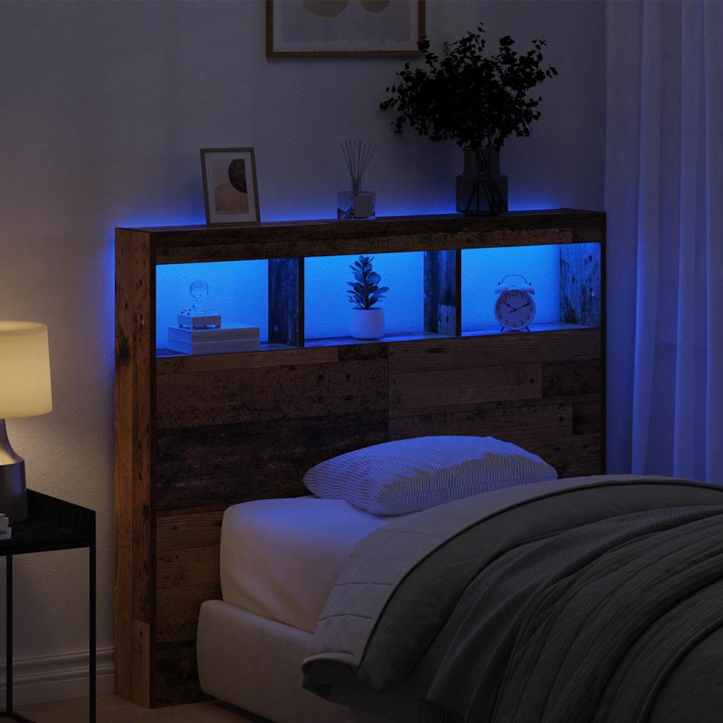 Cabeceira com Armário e LED Madeira antiga 120 x 17 x 102 cm