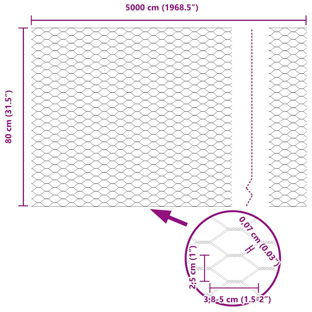 Cerca Hexagonal Verde 0.8 x 50 m Aço
